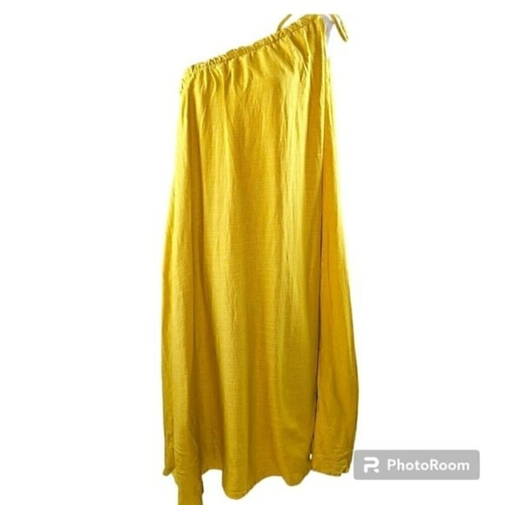 By Egreis Esther Linen Blend One Shoulder Pastel Yellow Maxi Dress in XXL NWT